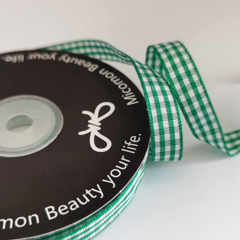 Micomon Green Gingham Plaid Checked Christmas Ribbon 25 Yard Each Roll 100% Polyester (3/8", Green) - Image 5